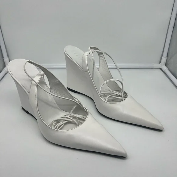 BY FAR Vaughn White Nappa Leather Wedge Gladiator Lace Up Pointed Heels sz 40 - Picture 7 of 13